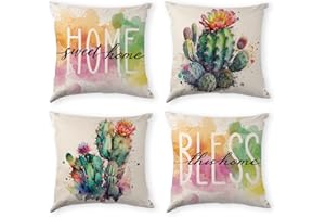 YOOOAHU Succulent Pillow Covers 18x18 Set of 4 Aesthetic Cactus Throw Cushion Case Nature Desert Plant Watercolor Flower Sweet Decorative Pillowcase for Couch Bed Soft Boho Indoor Outdoor Patio Sofa Furniture