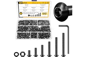 Mywish 645 Pieces M4 Screw Assortment Kit, 10.9 Grade Alloy Steel, Button Head Socket Cap Metric Screws Bolts, Flat Washers/Nuts/Hex Wrenches M4*8/12/16/20/25/30mm Black, Fully Threaded Machine Screws