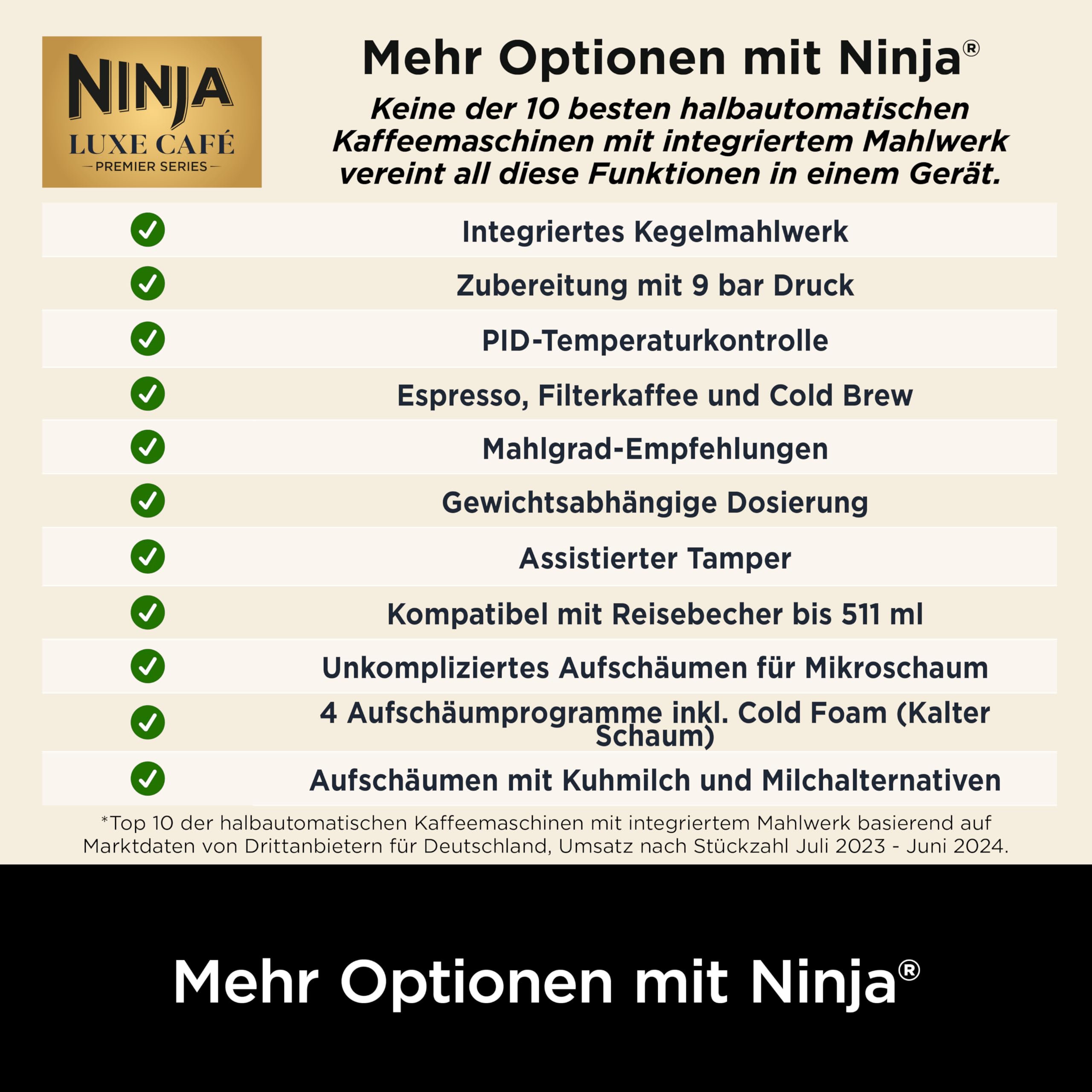 Ninja Luxe Premier 3-in-1 Kaffeemaschine, für Espresso, Cold Brew & Filterkaffee, 4 automatische Schaumeinstellunge, Grau-Metall, ES601EUGM 8