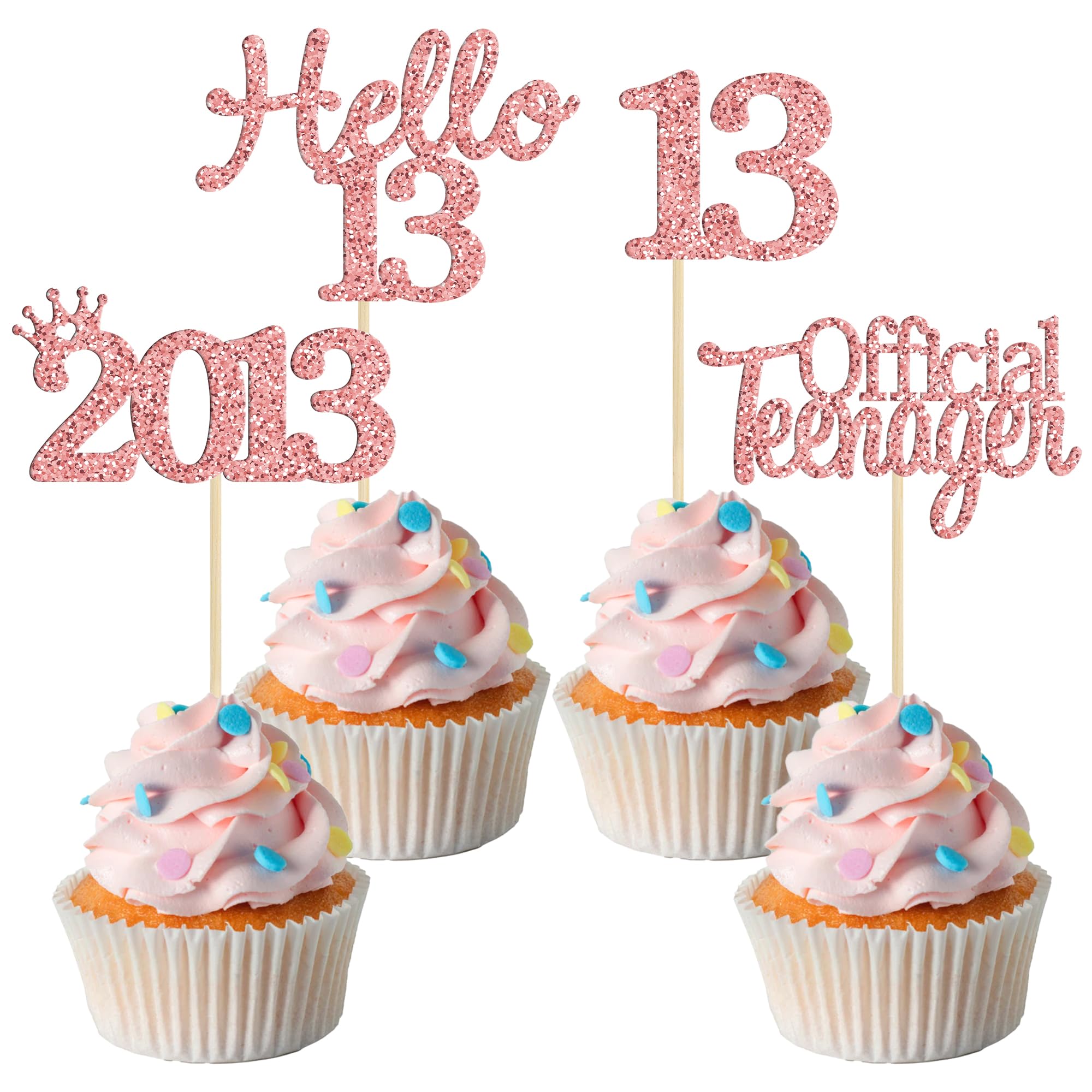 Gyufise 24 Pack 13th Birthday Cupcake Toppers Hello 13 Thirteen Official Teenager Since 2013 Cupcake Picks 13th Birthday Party Cake Decorations Supplies Rose Gold