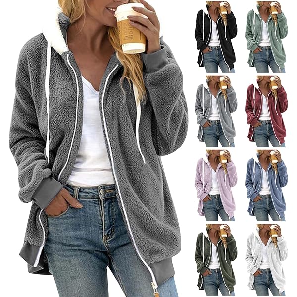 Sherpa Jacket Women Fuzzy Plus Size Winter Coats Zip Up Hoodie