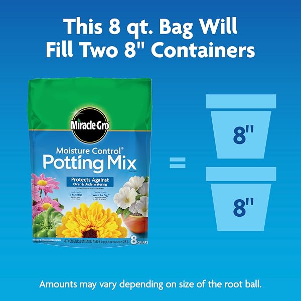MIRACLE-GRO MOISTURE CONTROL POTTING MIX – PLANT SOIL FOR CONTAINER PLANTS, PROTECTS AGAINST OVER- AND UNDER-WATERING, 8 QT. (2-PACK)