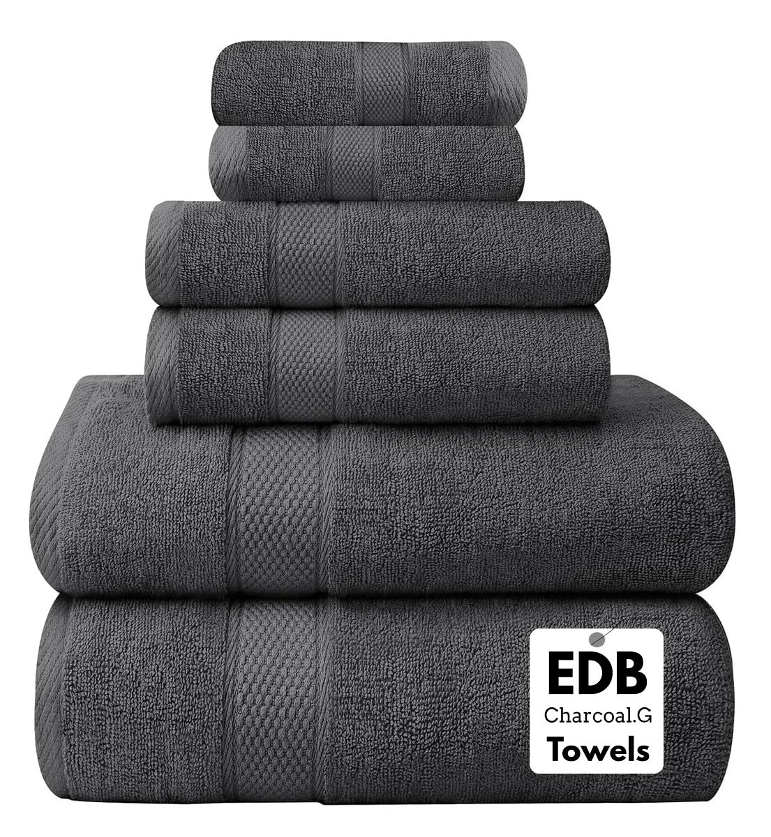 EDB 100% Egyptian Cotton Towels 700-GSM Quick Dry – 6 Piece Bale Set Luxury Super Soft Hotel Quality Collection Bathroom Towels (Charcoal Grey, Cotton)