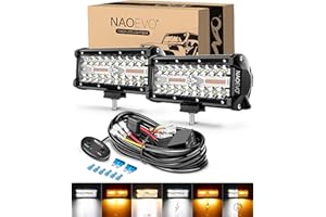 NAOEVO 7 Inch LED Light Bar, Fog Lights/Off Road Driving Lights White & Amber LED with Strobe/Memory Function, 2 Wire Wiring 