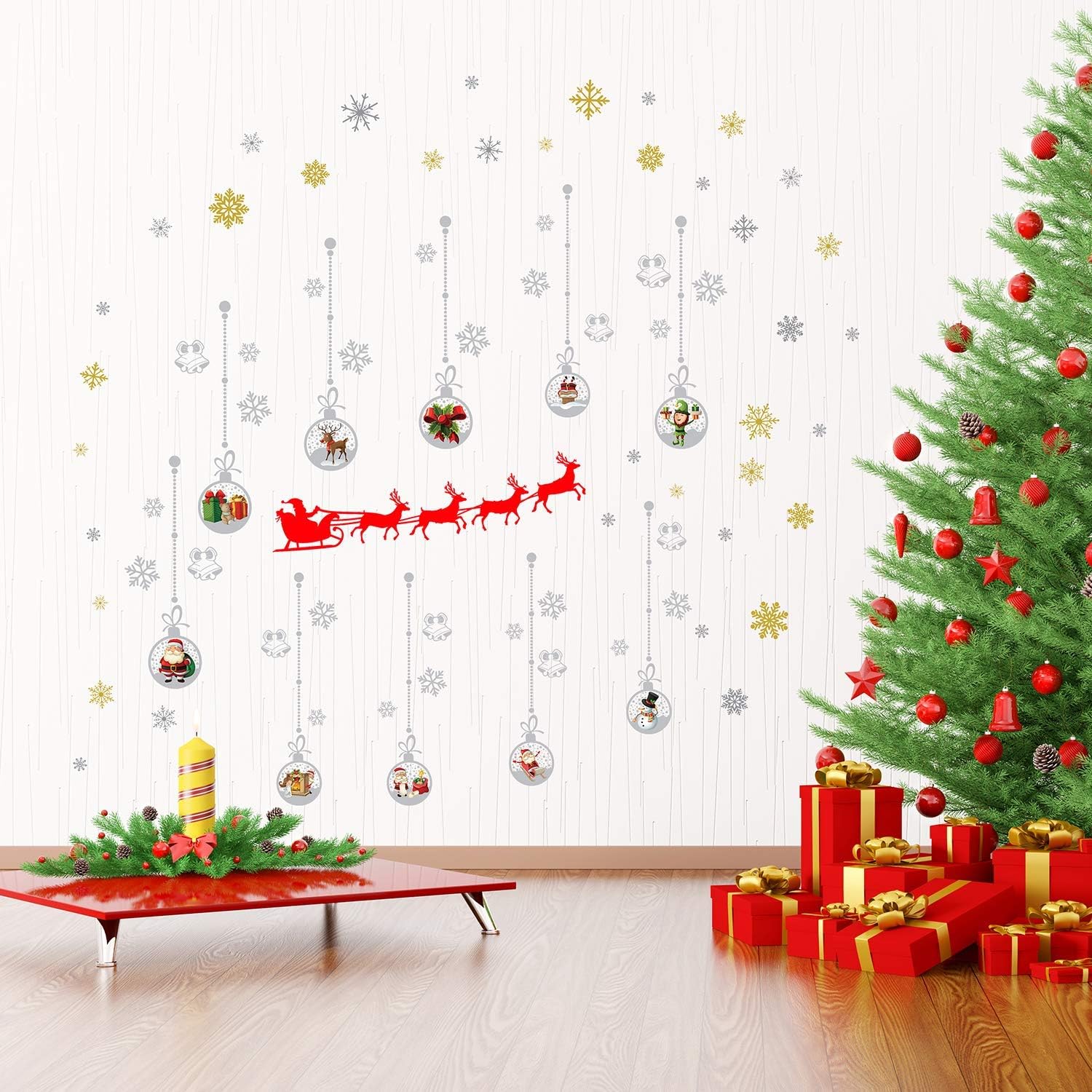 WALPLUS Merry Christmas Decorations Gift Santa's Sleigh Matt Silver Christmas Ornaments Wall Stickers Santa Wall Murals Decals Living Room Children Nursery Home Décor - Image 3