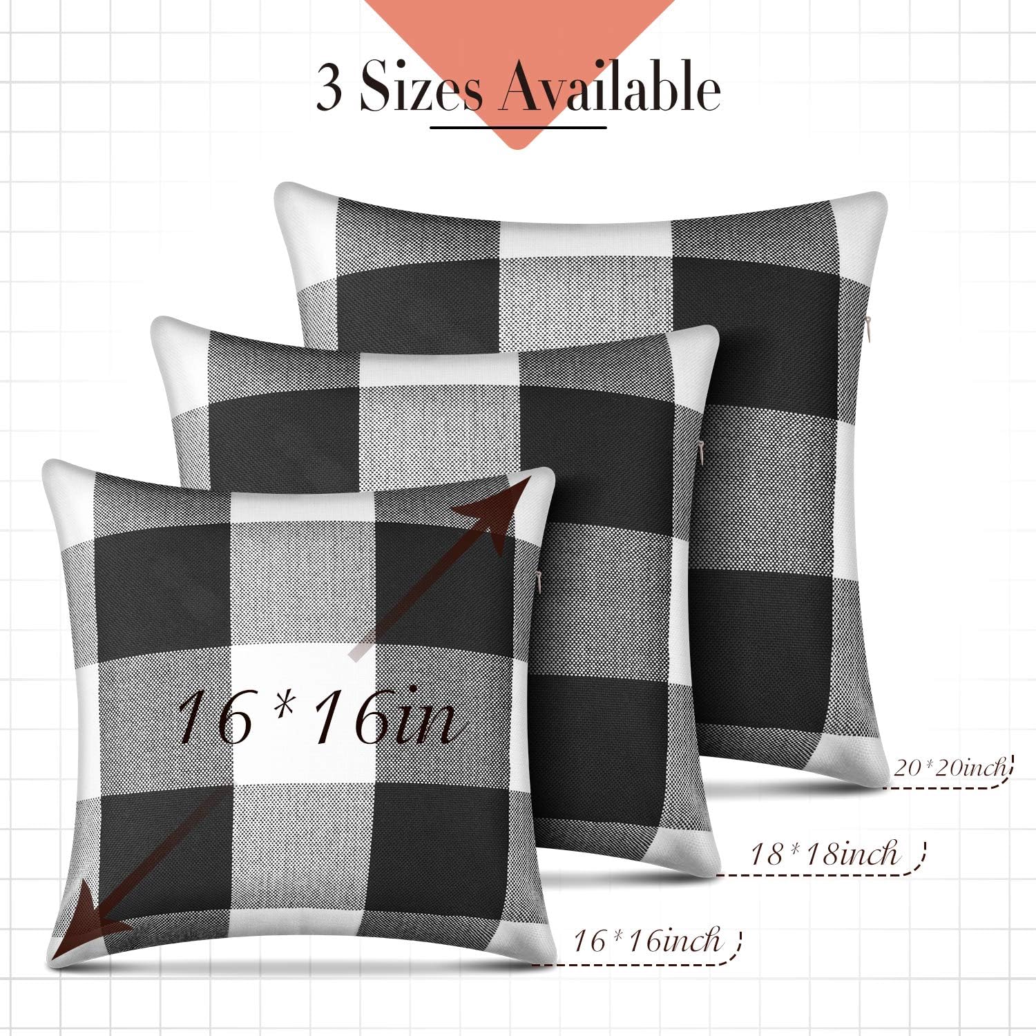 Leafbay Buffalo Check Throw Pillow Covers – Set of 2 Farmhouse Decorative Pillowcases for Home Decor, Sofa, Bedroom, Car, 100% Linen Cushion Case with Plaids on Both Sides, 18 x 18 Inch: Home & Kitchen