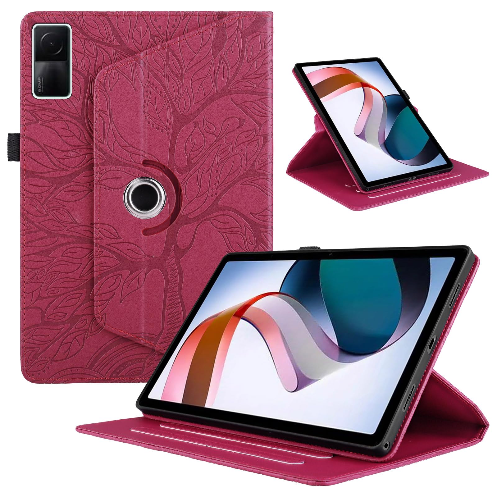 TEDTIKJT Rotating Case for Xiaomi Redmi Pad 10.61 Inch 2022 360 Degree Rotating Stand Protective Cover PU Leather Tablet Case for Xiaomi Redmi Pad 10.6 Flip Cover, Red