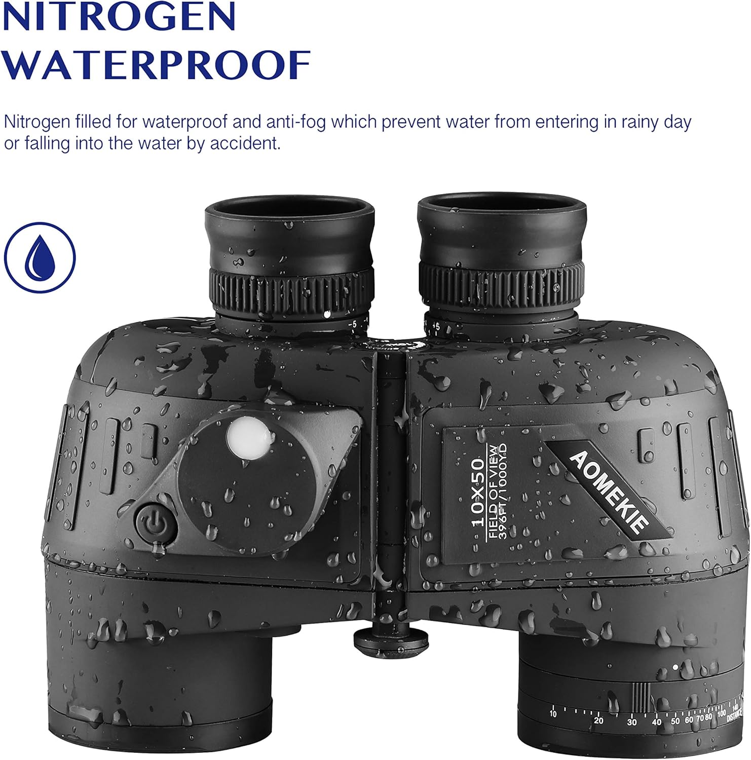 Aomekie Waterproof Binoculars 10X50 for Adults Marine Binoculars with Illuminated Rangefinder Compass Case and Strap BAK4 Porro Prism - Image 5