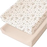 Konssy Muslin Changing Pad Cover for Baby Girls Boys, 100% Cotton Fitted Diaper Chang Table Covers, Soft Breathable Changing Pad Sheets, 2 Pack (Blossom, Cream)
