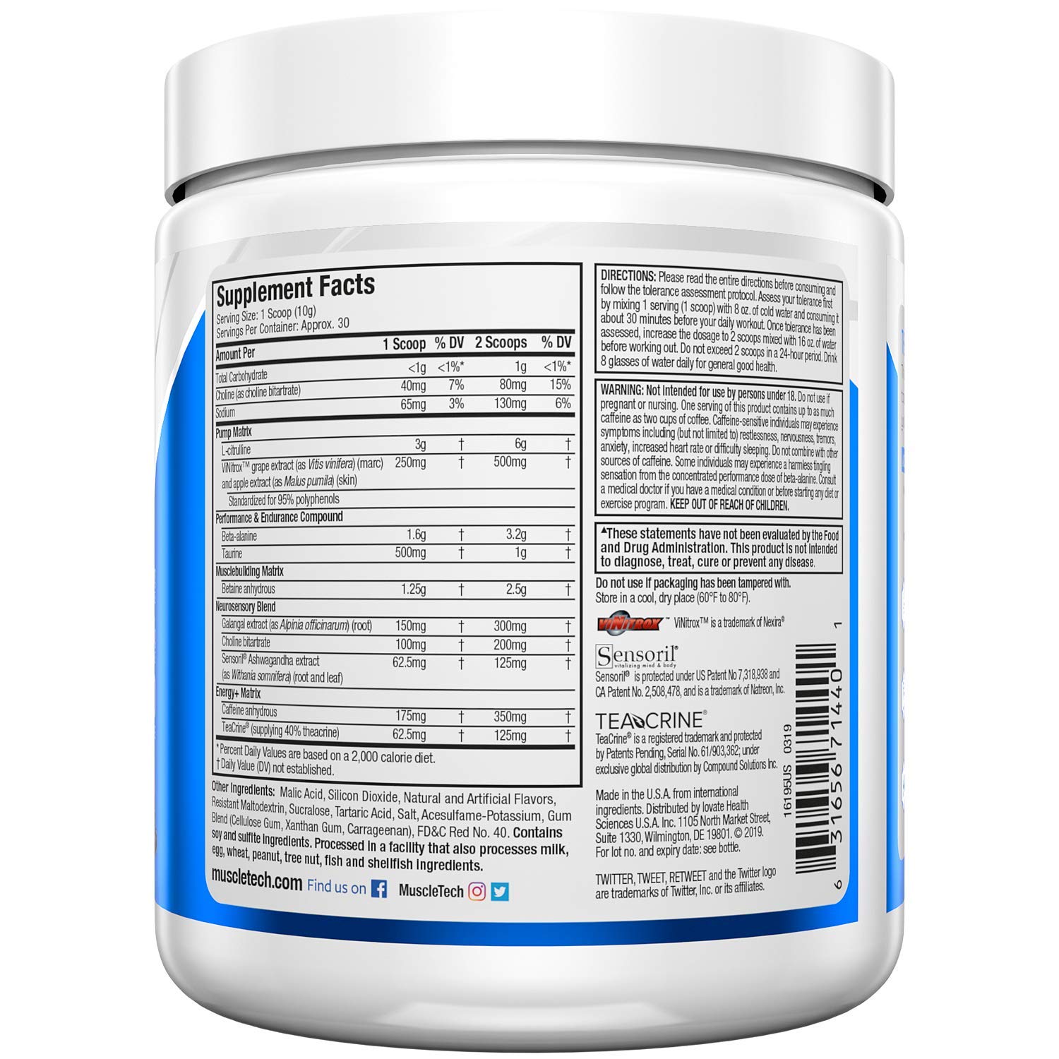 Muscletech Pre Workout Powder for Men/Women, Enhanced Energy Supplement