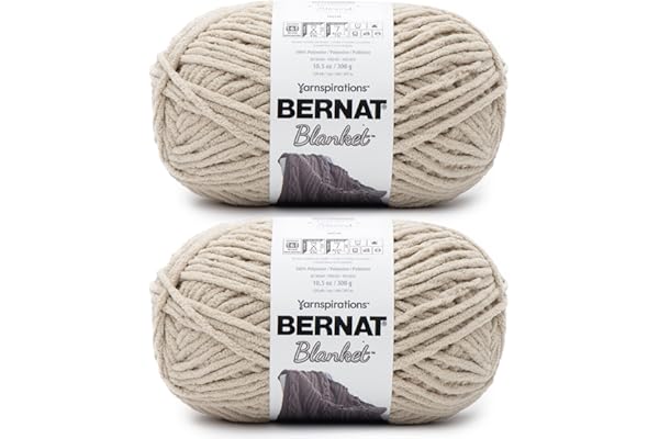 Bernat Blanket Super Bulky Acrylic Yarn - 2 Pack of 300g/10.5oz #6 Chunky Chenille Heavy Weight Yarn for Knitting and Crocheting, Amigurumi, Thick Blankets (Almond, 220 Yards 2-Pack)