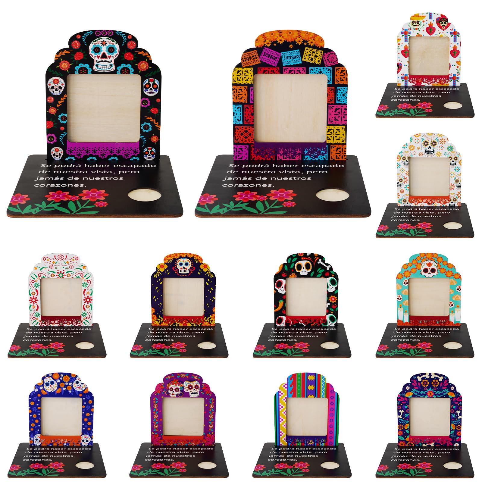 Photo 1 of OurWarm 12 Sets Day of the Dead Picture Frames for Dia De Los Muertos Altar, Day of the Dead Ofrenda Altar Large Wood Photo Frame for Dia De Los Muertos Decorations Kit Mini Ofrenda Decorations