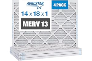 Aerostar 14x18x1 MERV 13 Pleated Air Filter, AC Furnace Air Filter, 4 Pack (Actual Size: 13 3/4" x 17 3/4" x 3/4")