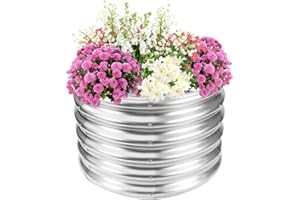TBMLC 17" Tall Elevated Round Metal Rised Garden Bed- 2'x2' in Size and 0.8MM Thick Durable Planter Box for Vegetables Flowers Succulent at Patio/Garden Outdoor (Silver, 2FT Diameter)