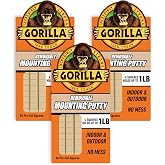 Gorilla Removable Mounting Putty, Reusable Tack, 84 Squares (Pack of 3) | Repositionable adhesive putty holds up to 2 lbs. No-mess mounting for posters, signs &amp; d&eacute;cor, indoors or out