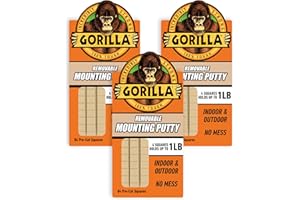 Gorilla Mastic de montage, adhésif à suspendre, non toxique, amovible et repositionnable, 84 carrés prédécoupés, 56 g, couleu