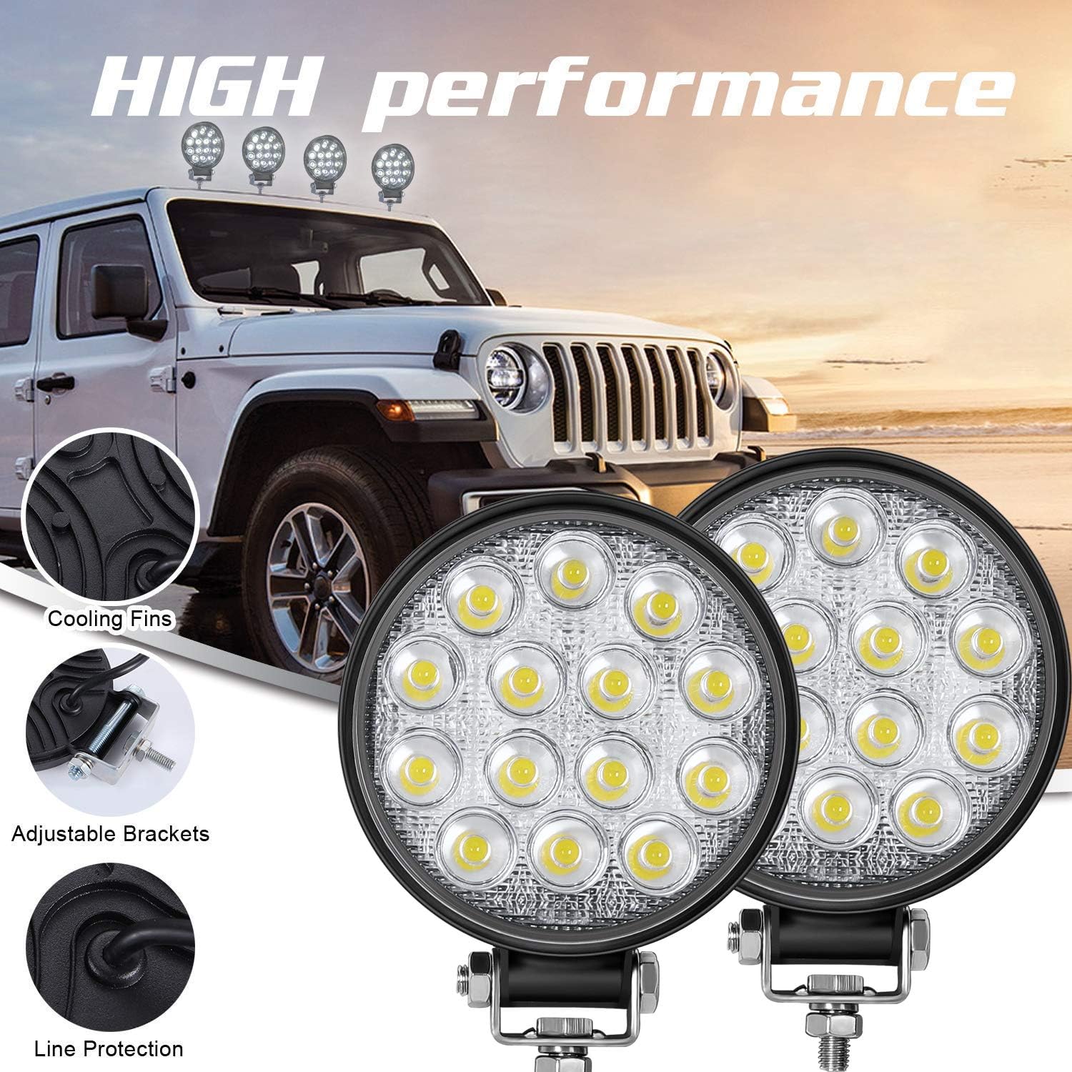 Zmoon Led Round Light Bar 2PCS 4.5" 140w 14000LM Flood Light Pod Off Road Fog Driving Roof Bar Bumper for Jeep,SUV Truck, Hunters: Automotive