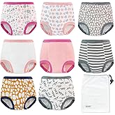 EZ Moms 8 Packs Potty Training Underwear Soft 100% Cotton Absorbent Toddler Training Underwear Girls 3T Kid Confident Underpants for Girls Reusable Leakproof Baby Pee Pants with Potty Sticker Chart
