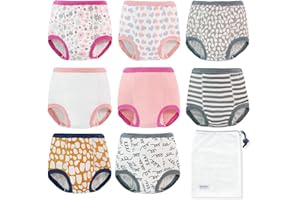 EZ Moms 8 Packs Potty Training Underwear Soft 100% Cotton Absorbent Toddler Training Underwear Girls Kid Confident Toddler Girl Panties 1T Reusable Leakproof Baby Pee Pants with Potty Sticker Chart