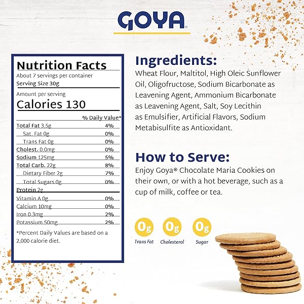 SUGAR FREE MARIA COOKIES BY GOYA, THIN CRISP, BAKED GOODS, SNACKS FOR SCHOOL AND WORK, LUNCH BOX SNACKS, 4 PACK, 7OZ. EACH