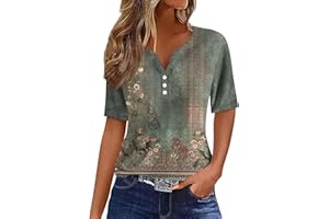 OVTICZA Sequin Tops for Women Short Sleeve V Neck 2024 Summer Casual T Shirt Tee Fashion Sparkly Print Button Blouses Basic Pullover
