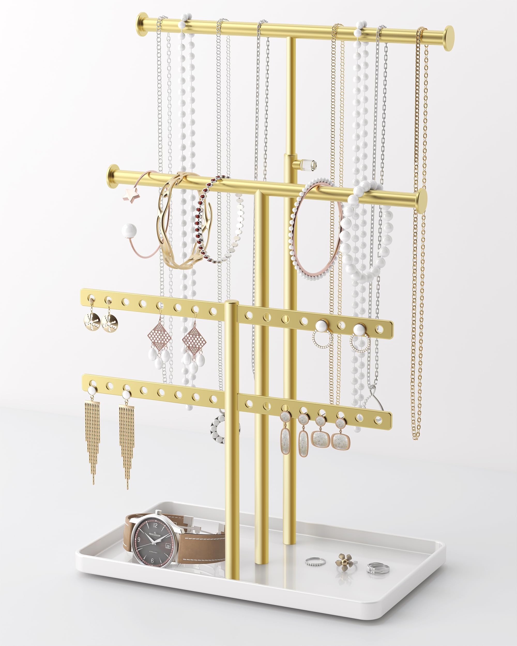 Josmimic Jewelry Holder Organizer Necklace Display: Metal Aesthetic Room Decor Tree Stand for Bracelet Hanger and Earrings Storage Gold