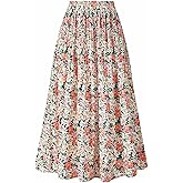 Basoteeuo Womens Skirt Leopard Print Midi Long Shirring Pleated Skirts High Waisted A Line Skirts