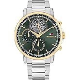 Tommy Hilfiger Men's Multifunction Quartz Watch – 44mm Stainless Steel Case, Double-Layer Dial, Link Bracelet, Skeleton-Inspired Design - Gift for Him