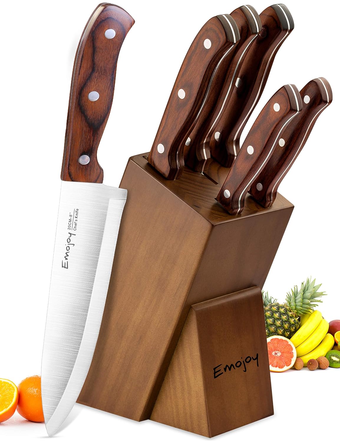 Kitchen Knife Set 6 Pieces Block Wooden Handle Rust Resistant Easy To