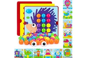AluAbi Button Art Toys for Toddlers, Crafts for Age 3-5, Early Educational Toys, Color Matching Mosaic Pegboard, Fine Motor Skills Game, Preschool Learning Activity Gifts for Boys & Girls 3+