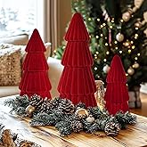 Artmag 3 Pcs Velvet Christmas Tree Decorations Assorted Sizes Modern Cone Artificial Trees for Christmas Decor Winter Holiday Entryway Tabletop Centerpiece (Red)
