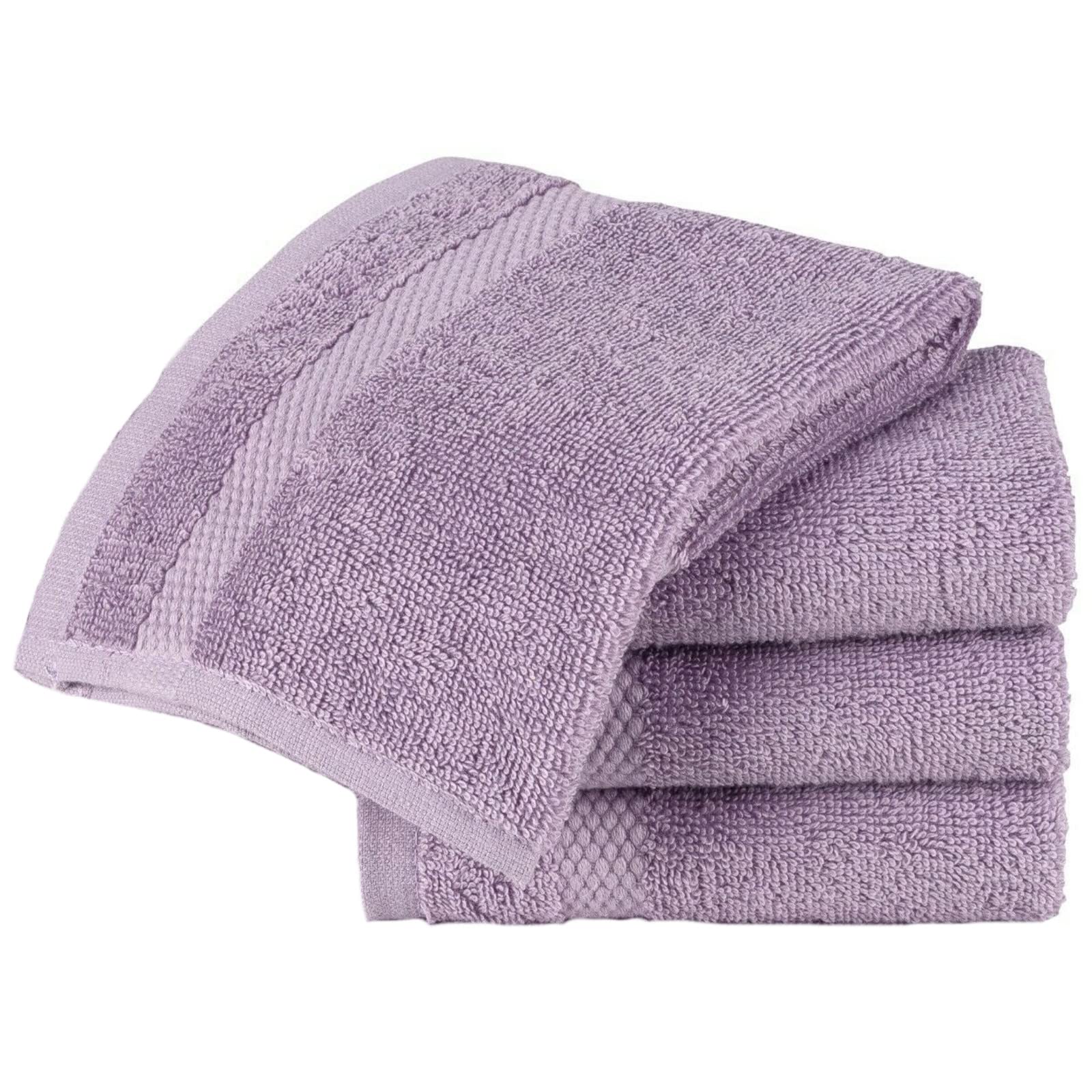 Sue Rossi Face Cloth Set of 4, Egyptian Combed Cotton, 30cm x 30cm Wash Cloth Flannel, Very Soft & Absorbent, Quick Dry 600gsm Bathroom Towels. (Lavender)
