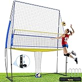 TYRSEN Volleyball Practice Net with Ball Return System, Height Adjustable 6.5-8FT, 11 * 8FT Portable Volleyball Training Equipment for Serving, Spiking, Solo and Team Drills, Indoor/Outdoor Use
