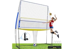TYRSEN Volleyball Practice Net with Ball Return System, Height Adjustable 6.5-8FT, 11 * 8FT Portable Volleyball Training Equipment for Serving, Spiking, Solo and Team Drills, Indoor/Outdoor Use
