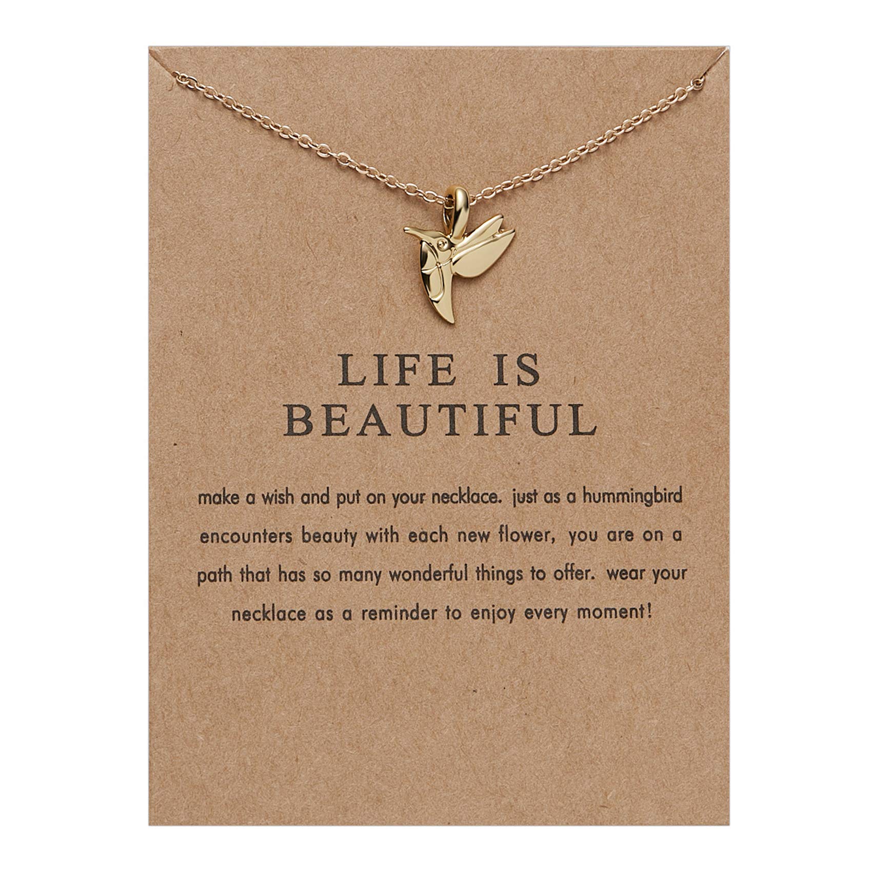 HMOOY Gold Sun Necklace Clavicle Chain Fashion Sunlight Sunshine Pendant Necklace with Message Card Friendship Dainty Choker Jewelry for Women Girl (Hummingbird)