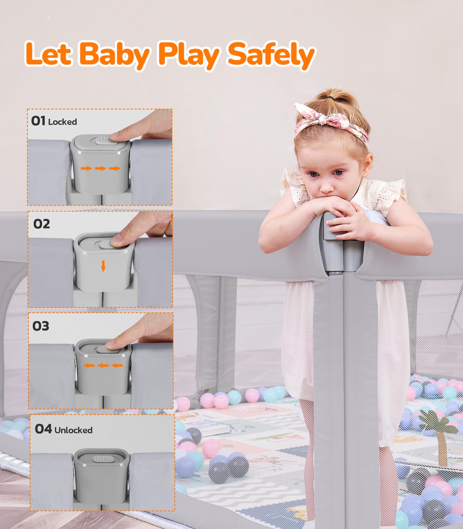 Dripex Foldable Playpen, Extra Large Baby Playpen, 71