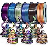 YOUSU 3D Printer Filament Silk PLA Filament Rainbow Color,1.75mm Tri Color Filament 6 * 1kg Pack.