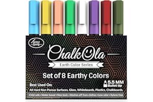 Chalkola 8 Pastel Liquid Chalk Markers for Blackboard, Chalkboard Signs, Window, Labels, Bistro, Glass, Car - Washable Wet Wipe Ink ChalkBoard Markers | 6mm Reversible Tip, Erasable Liquid Chalk Pens
