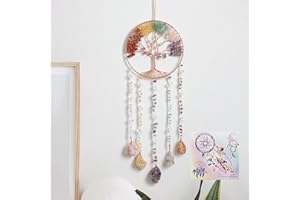 Tree of Life Moon Dreamcatcher - Dreamsum Natural Stones Wind Chimes with Healing Crystal Wall Decor Crystal Dream Catchers Wall Hangings for Room, Garden, Wedding Colorful Hanging Decor Gift