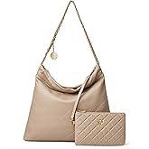 DORIS&JACKY Leather Quilted Tote Bag Set for Women Soft Lambskin Designer Shoulder Chain Purse with 1 Small Clutch