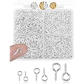 FIVEIZERO 600pcs Small Eye Pins for Jewelry Making & DIY Crafts, Mini Eyelet Screws for Art Projects & Bead Charms, Tiny Eye Hooks for Crafts (Gold & Silver, 3 Sizes)