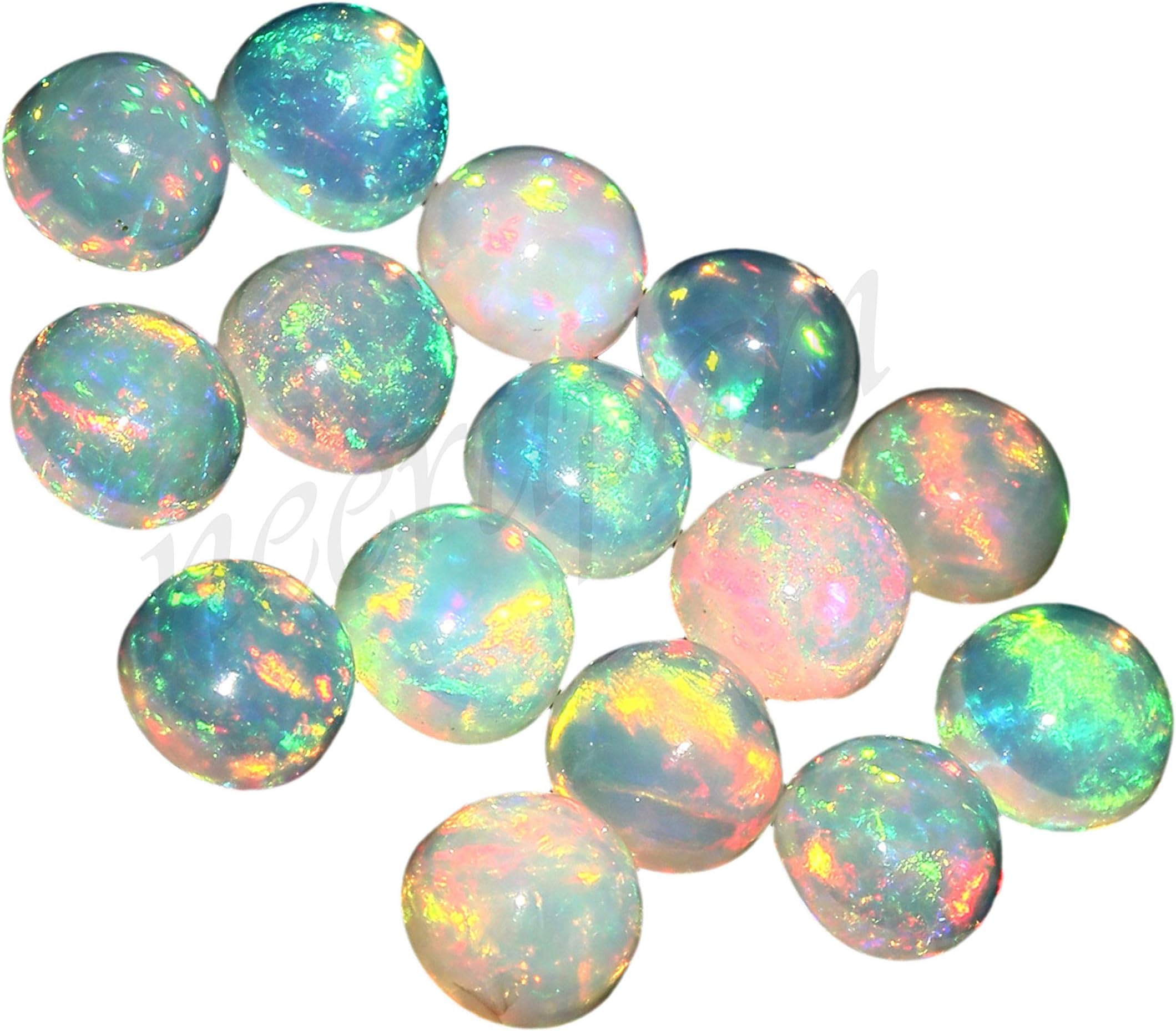 Natural white welo fire Ethiopian opal AAA quality 4 mm round shape cabochon calibrated size loose gemstone|Natural Ethiopian welo opal|Ethiopian welo|Fire stones for jewelry making