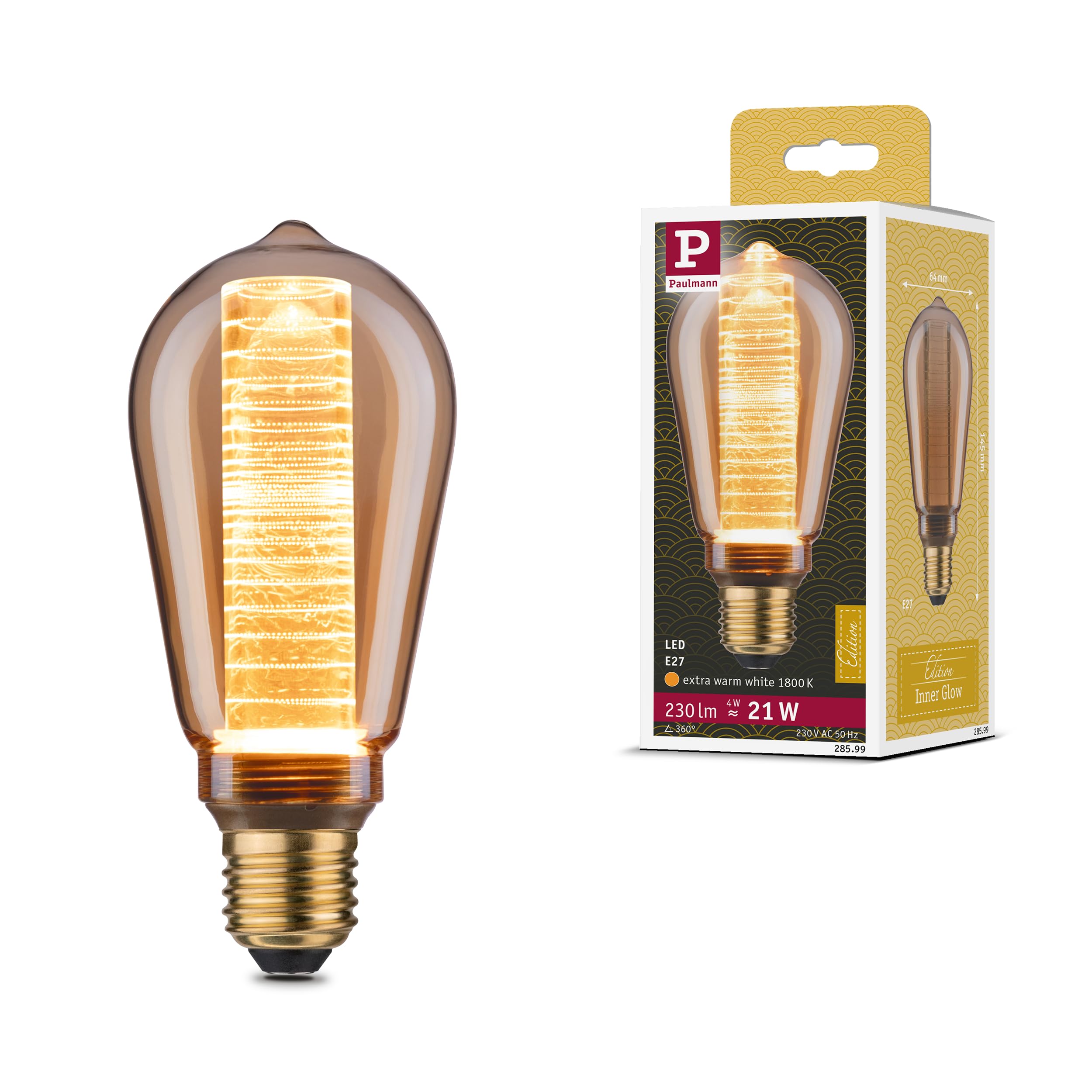 Paulmann 28599 LED lamp ST64 Inner Glow 4W Retro lamp Gold with Glass Inner Bulb 1800K Gold Light E27