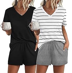 RUBZOOF 2 Pack Women‘s Short Sleeve Pajama Sets