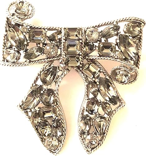 Amazon Com Kenneth Jay Lane Vintage Bow Pin Antique Silver Black Diamond Crystals Jewelry amazon com