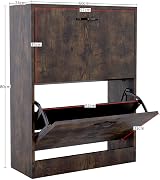 Vida Designs Dark Wood Shoe Cabinet 2 Drawer Storage Slim Hallway Organizer view 3