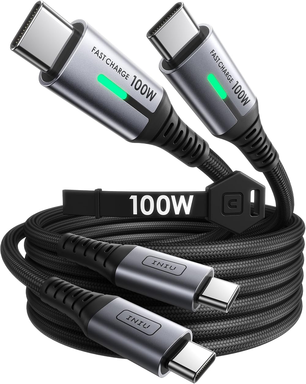 INUU USB C Cable 2 Pack 2m 100W PD QC 4.0 USB C to USB C Nylon Braided