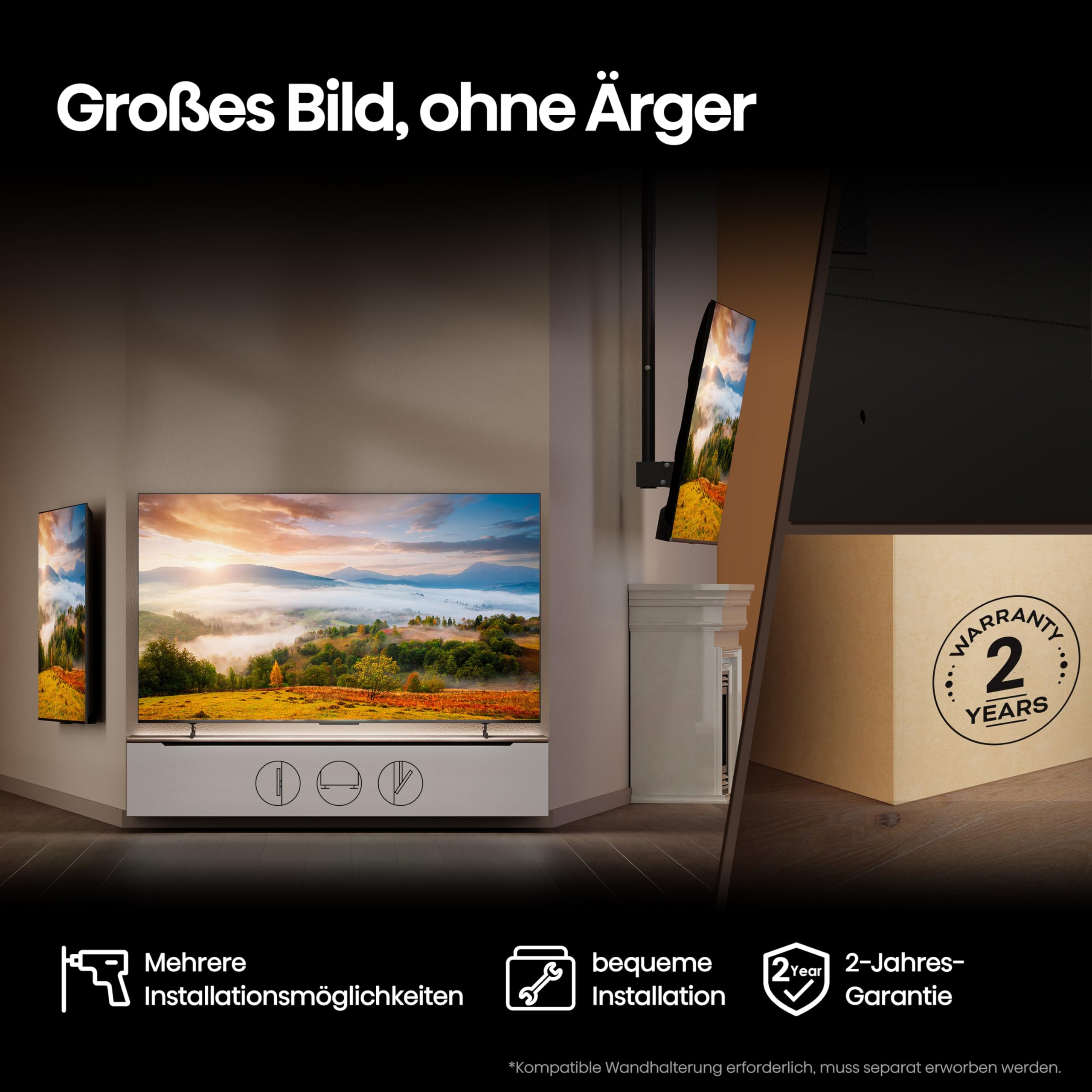 Hisense 100E7NQ 254 cm (100 Zoll) Fernseher, 4K UHD, QLED, HDR10, HDR10+ decoding, HLG, Dolby Vision Atmos, 144Hz VRR, Smooth Motion, Bluetooth, Alexa Built-in, VIDAA Voice, Schwarz [2025]