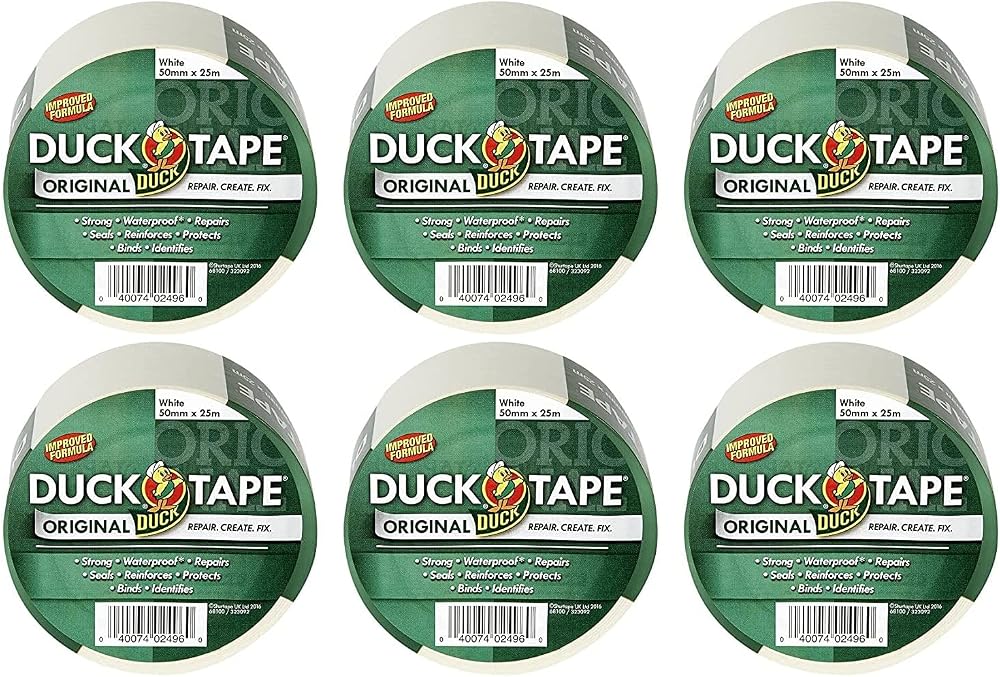 Duck Tape Original White Cloth Tape 50 mm x 25 m Pack of 6