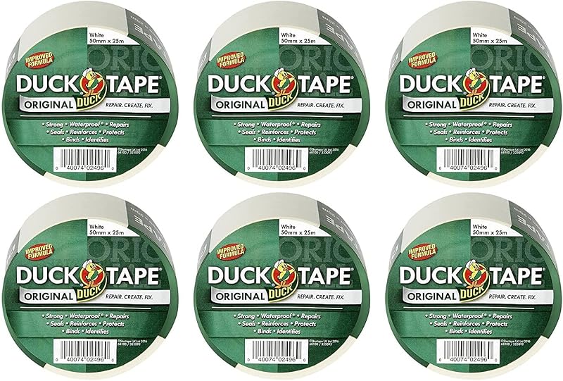 Duck Tape Original White Cloth Tape 50 mm x 25 m Pack of 6